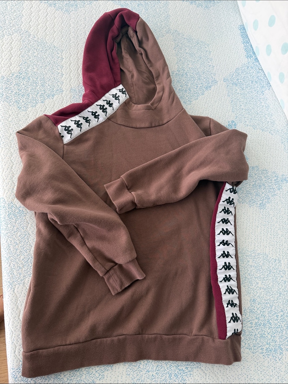 Kappa Women's Brown Crew Hoodie with Burgundy Hood & Logo Tape